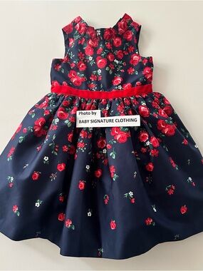 Janie and Jack America Girl 3T Toddler Navy Party Dress with Red Roses NWT